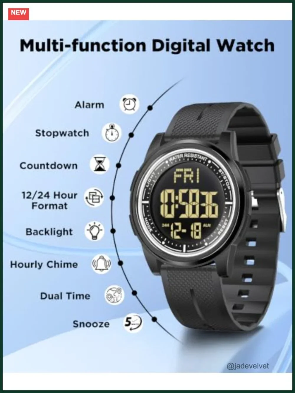 Beeasy Digital Watch 50M Waterproof Ultra-Thin Lightweight 44mm Silicone Sports